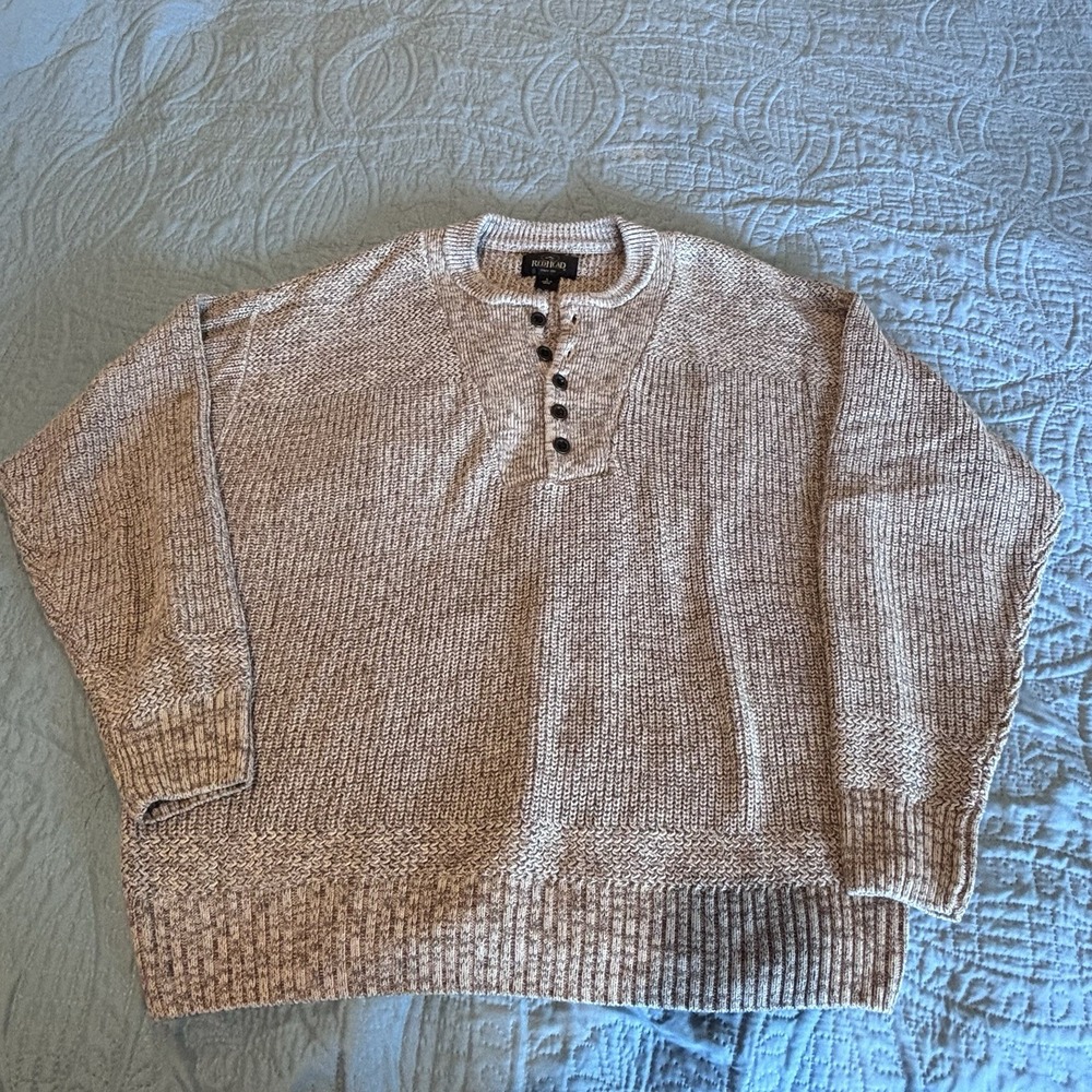 Vintage‎ Red Head Brand Co Tan Beige Cotton Blend 1/4 Button Up Sweater Men L